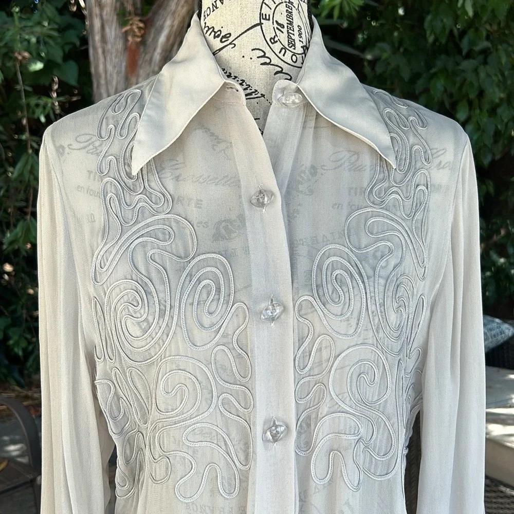 NWOT Vintage never worn Soutache blouse in light grey size 1 (small) - Picture 2 of 6